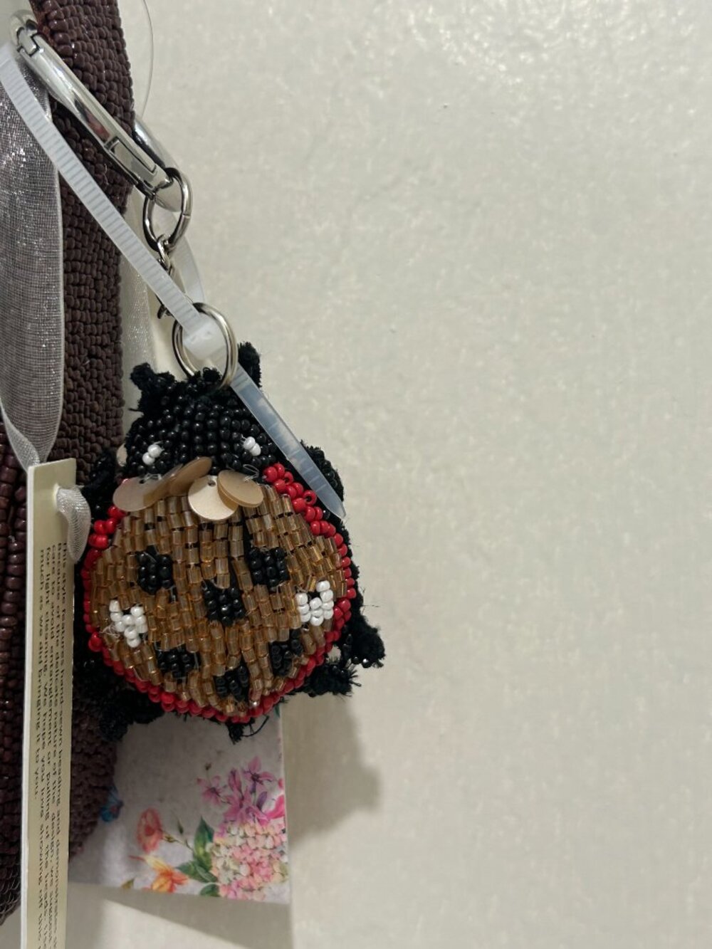 Ladybug Butterfly Beaded Sequin Handbag w Keychain Charm Made in India NWT - Picture 3 of 5